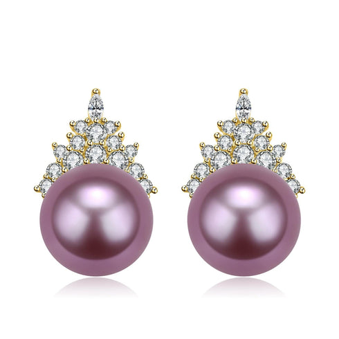 10-11mm Purple Freshwater Pearl & Queen Earrings - House Of Pearls